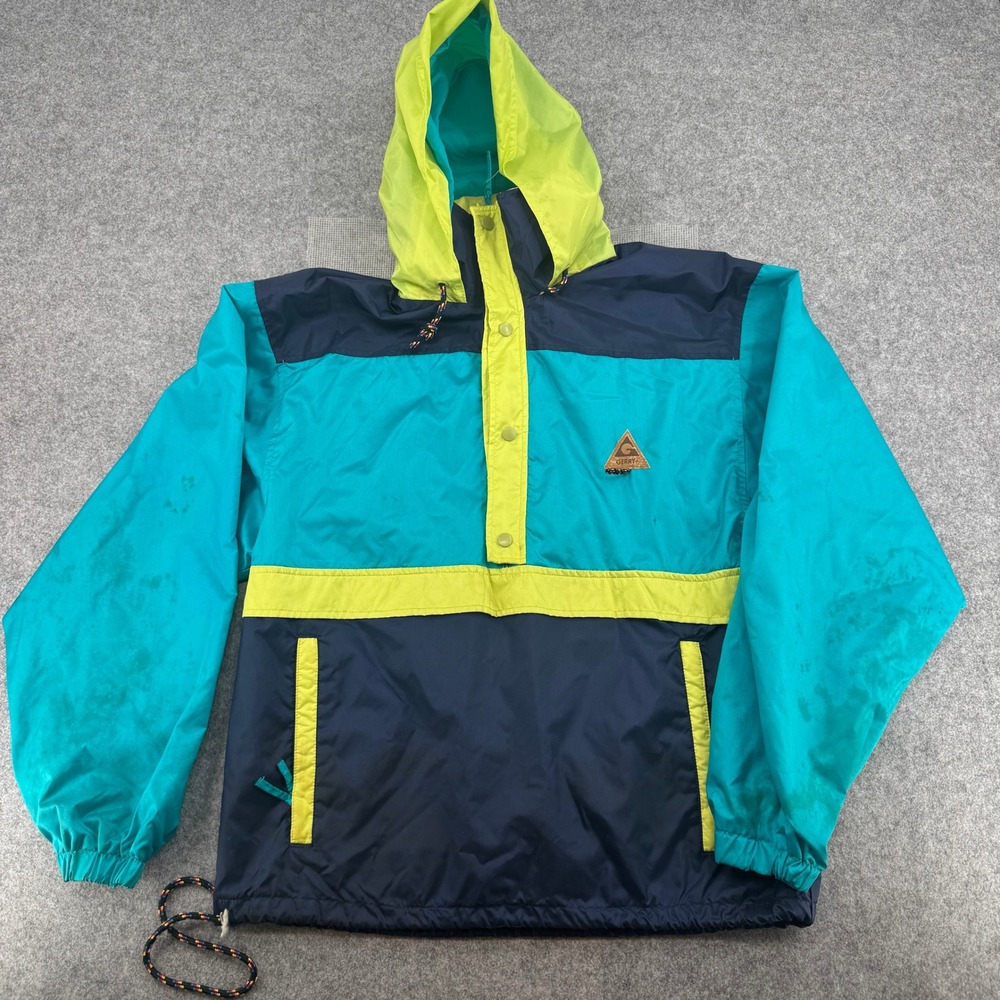 Gerry Vintage Colorblock Anorak Windbreaker Jacket Mens Teal Navy Neon Yellow